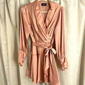 Vici Long Sleeve Side Wrap Dress in Light Pink Mauve